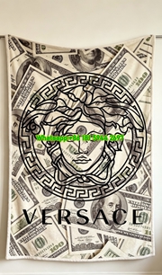 Beige and Green Versace Dollar Print Fleece Throw Blanket IMG_1382